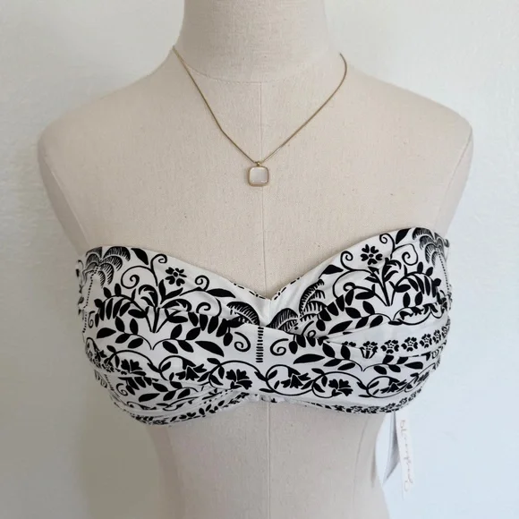 ☀️ Sunshine 79 Convertible Bandeau Bikini Top Ivory Coast Black White 6 Small